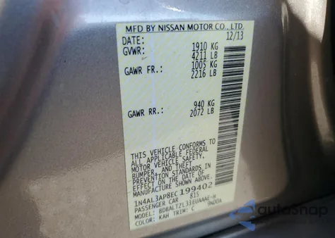 2014 Nissan Altima 2.5 z USA, uszkodzony, nr VIN 1N4AL3AP8EC199402